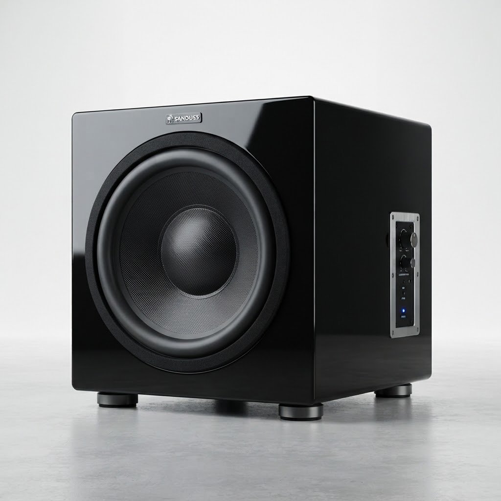 Product 1 (1) Sanouss High-Performance Powered Subwoofer with Front-Firing Long-Throw Driver and High-Gloss Black Finish - Image 1