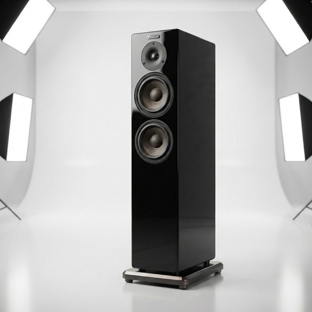 Product 2 (1) Sanouss High-End Floorstanding Tower Speaker with Dual Woofers and High-Gloss Black Finish - Image 1
